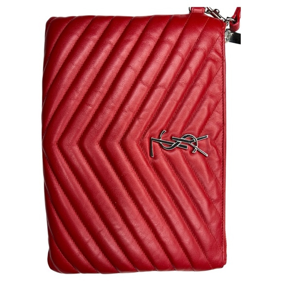 SAINT LAURENT YSL MONOGRAM ROUGE EROS MATELASSE CALFSKIN WRISTLET POUCH/CLUTCH - Picture 14 of 16